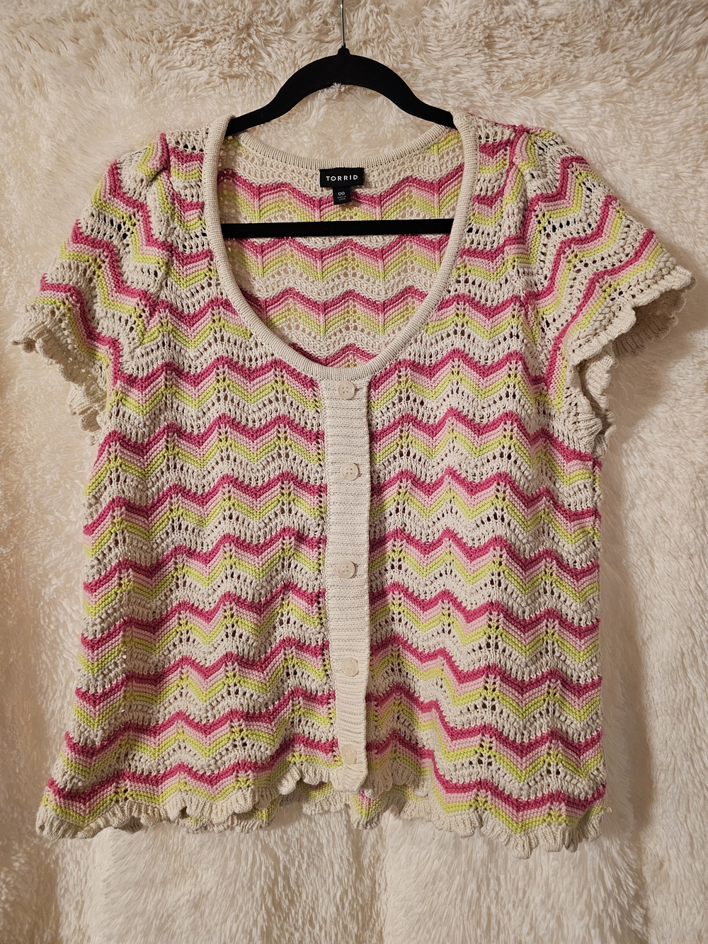 torrid Cream Pink Lime Chevron Knit Button-Front Top